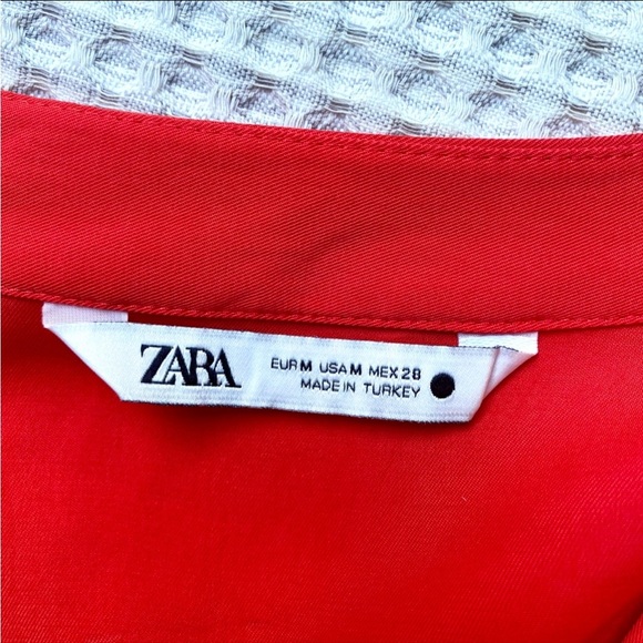 ZARA Red Viscose Lyocell Popover Blouse Long Sleeve Mandarin Collar Size Medium - Picture 11 of 12